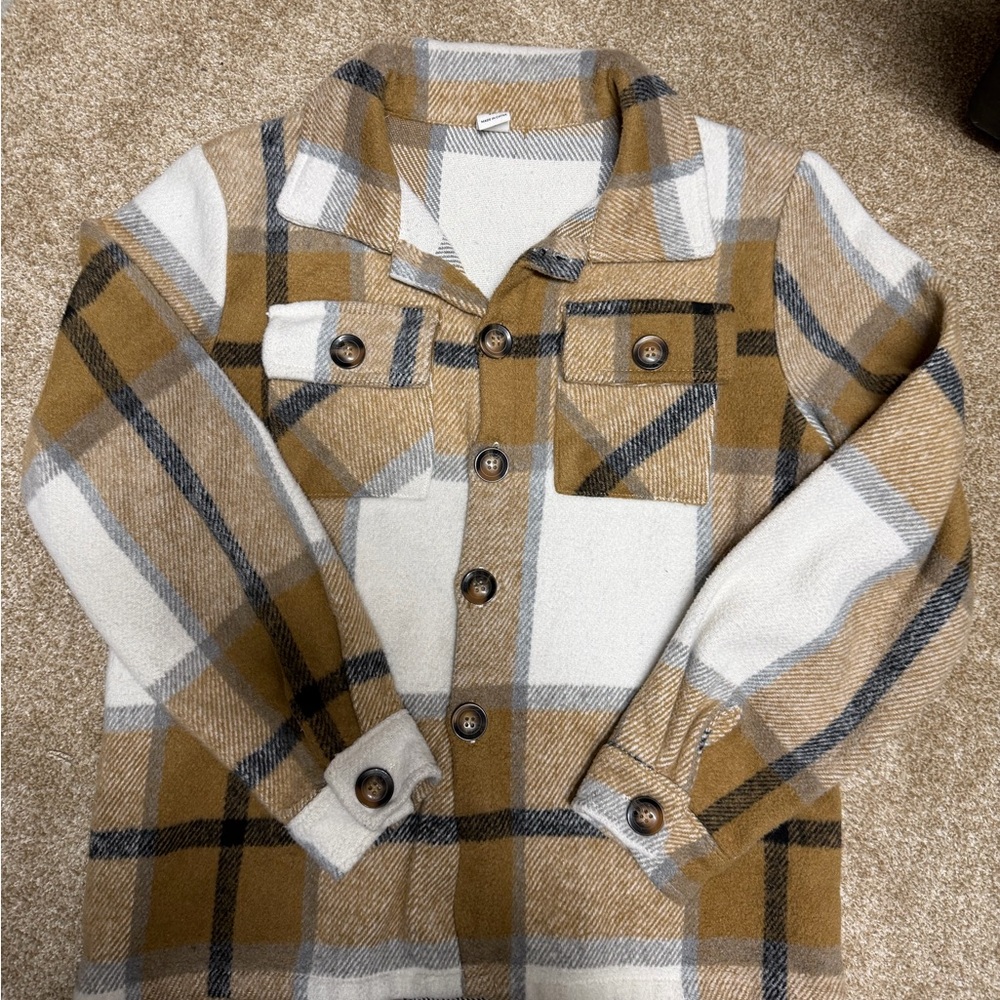 SHEIN Brown Plaid Button Down Shirt for Kids